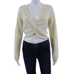 Caballero Collection Womens Knot Detail Pullover Knit Sweater White Size S
